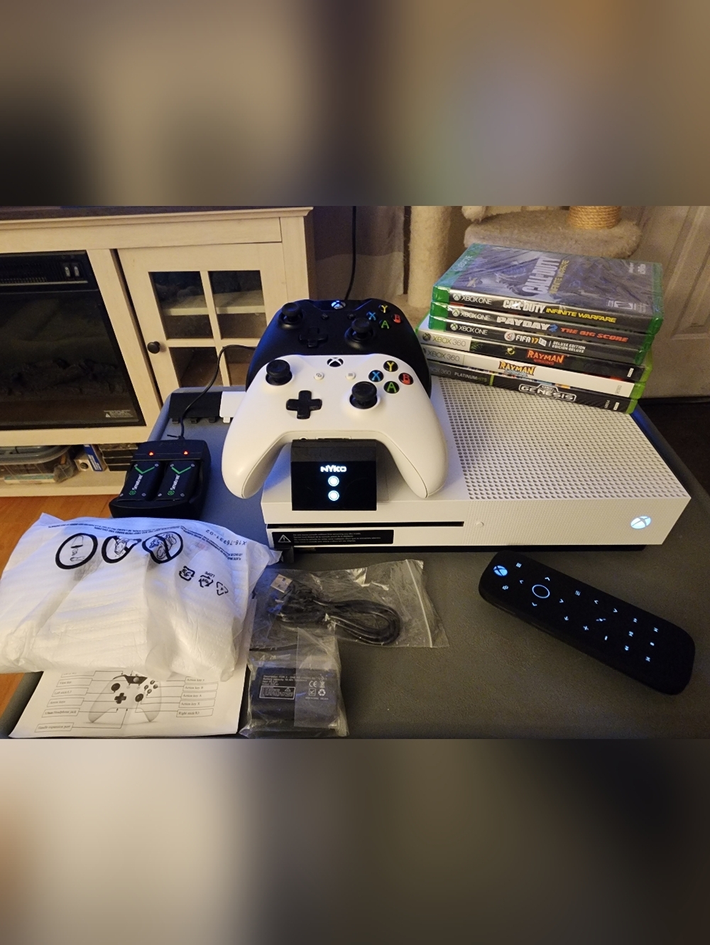 Xbox One S Model 1681 500GB Bundle 3 Controllers Battery Packs & New NIB Games